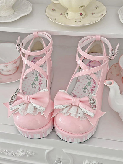 Pink Sweet Mary Janes with Music Note Details - Wind Bell Island