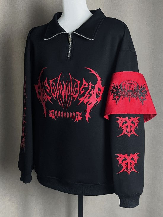 Purple Pullover / Zipper Neckline Sweatshirt Kei Black Red Jirai Gothic with in