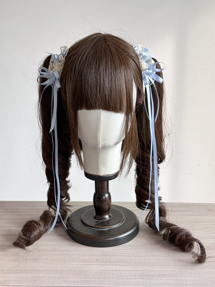 with Pink/Blue and Hairclips Lace Bowknot Ribbon