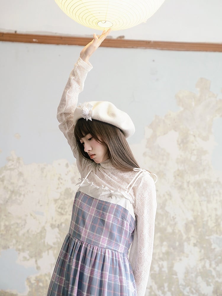 White Semi-Sheer Lace Long Sleeve Top