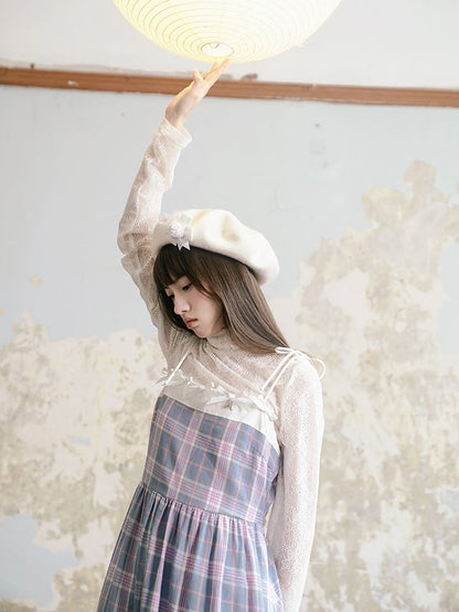 White Semi-Sheer Lace Long Sleeve Top