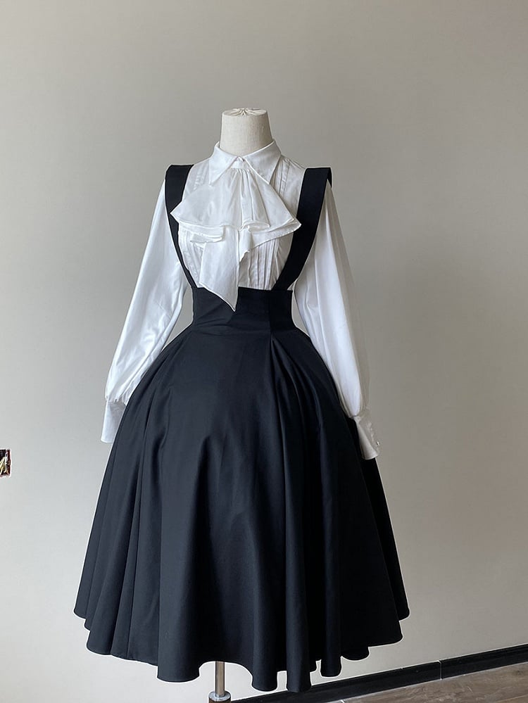 Straps High Skirt Lolita Long Black Overall Adjustable Waist
