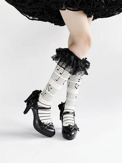 Mary Bow Lolita Top Heel at Shoes High Elegant PU Jane Black -