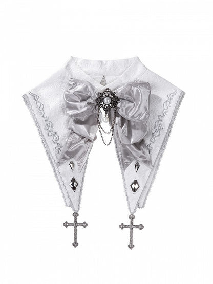 Silver & White Pointed Detachable Collar with Bow & Cross Charms - Unknown Star