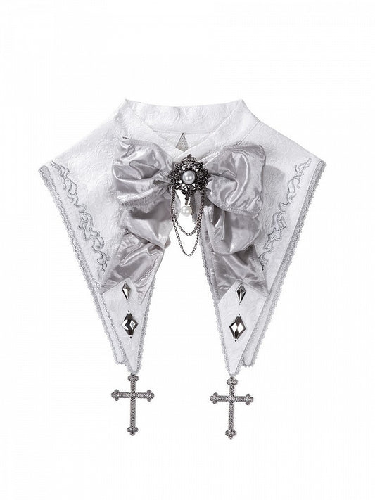 Silver & White Pointed Detachable Collar with Bow & Cross Charms - Unknown Star