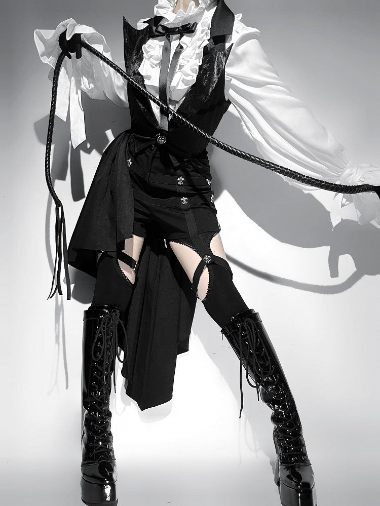 Stiefel Kniehoch Schnürung vorne Schwarz Blockabsatz Plateau Hochglanz Gothic