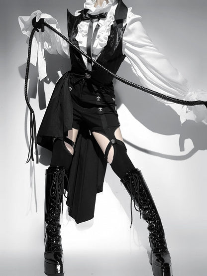 Stiefel Kniehoch Schnürung vorne Schwarz Blockabsatz Plateau Hochglanz Gothic