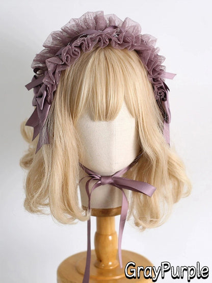 18-Color Ruffled Bow Tulle Hairband Lolita