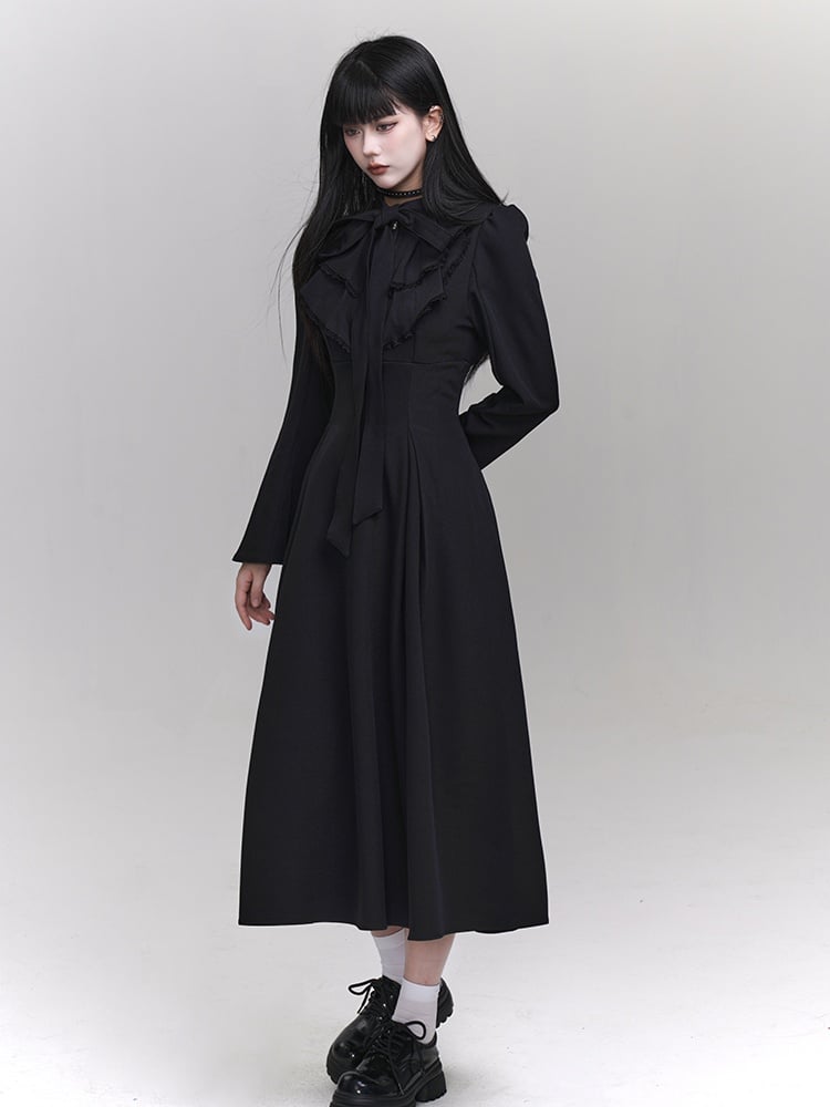 Gothic Black Jablt Collar High Waist Dress