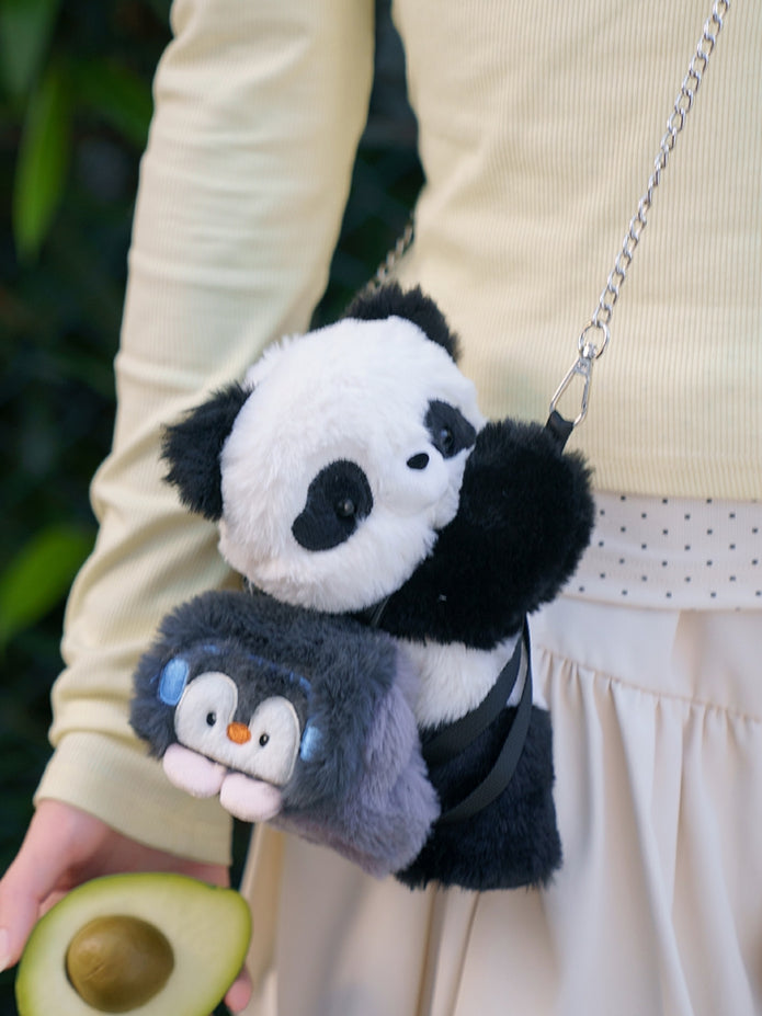 Bag Backpack + Cute Apple/Penguin Keychain Backpack/Crossbody Panda Plush
