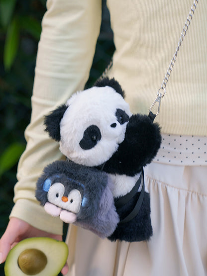 Bag Backpack + Cute Apple/Penguin Keychain Backpack/Crossbody Panda Plush