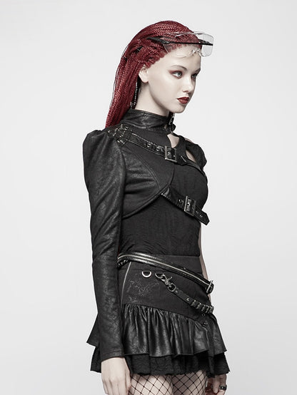 One-arm Black Short Punk Coat