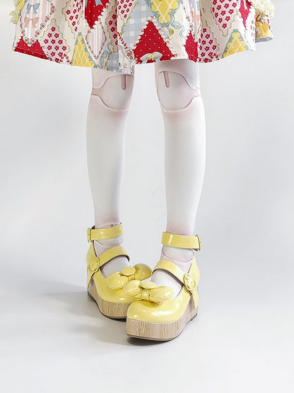 Buckle Platforms at Bow Yellow PU - Heart Top Sweet