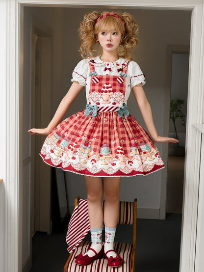 Cherry and Dessert Red Sweet Lolita Overall Dress