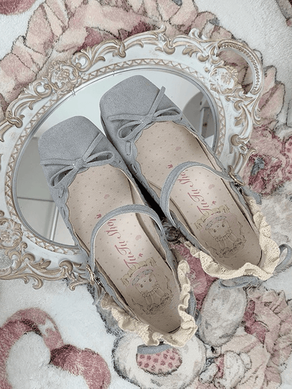 Bow - Jane Front Mary Shoes Square Heel Toe Blue Classic Mid with