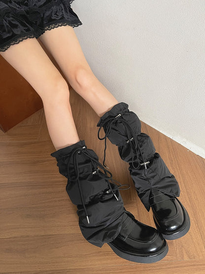 Leg with Puffer Straps Punk Drawstring Warmers White/Gray/Black