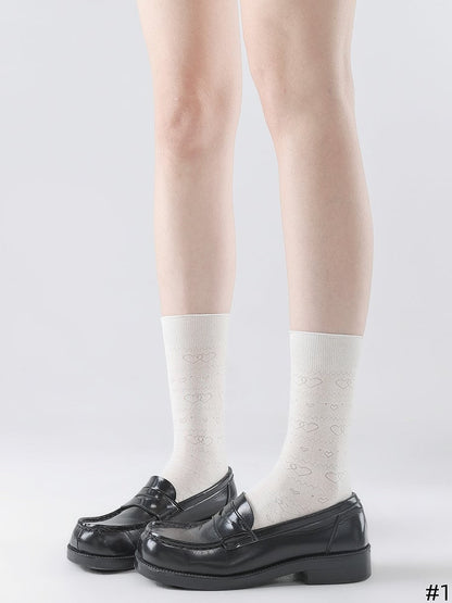 Socks Heart/Bow Options White Patterns 3 with