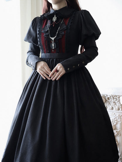 Lolita and Gothic with Lace Pattern Dress Spider Web Trim Black Juliette Sleeves