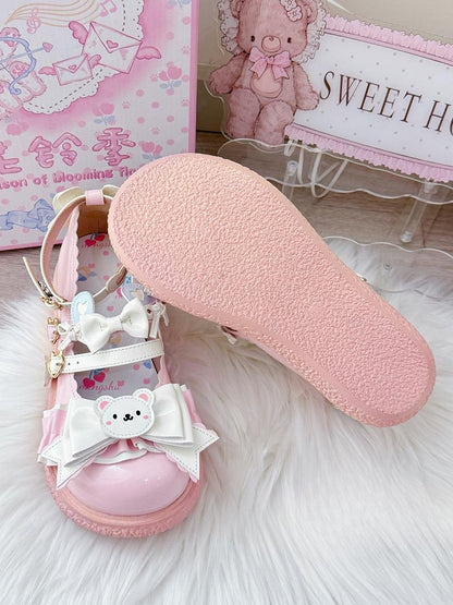 with Theme Sole PU Mary  Sweet Pink 3cm Janes Lolita Bear Flat -