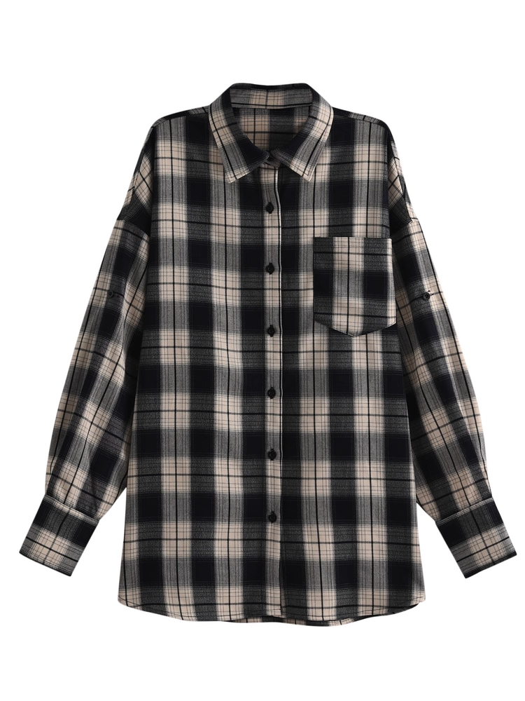 Button Plaid Blue Front Vintage Shirt Navy Placket