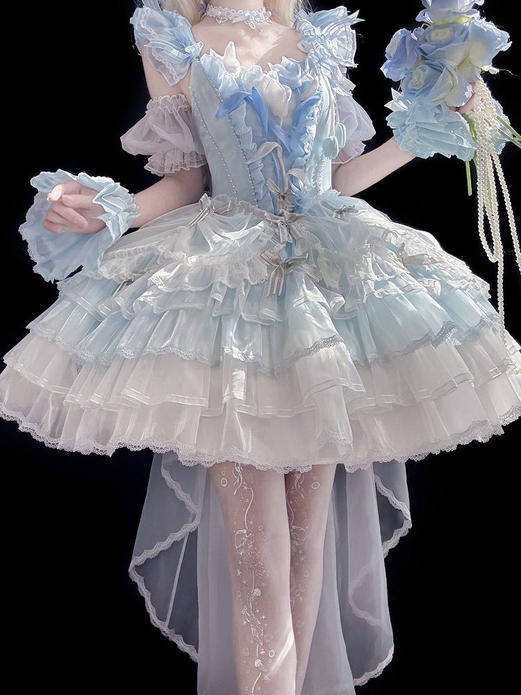 Mehrlagiges Balletcore-Thema, blaues Prinzessinnen-Lolita-Kleid, Rock, Tulpe