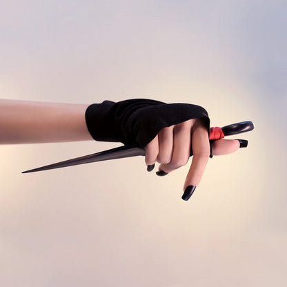 ブラックサイバーパンクゴシックフィンガーレスグローブ