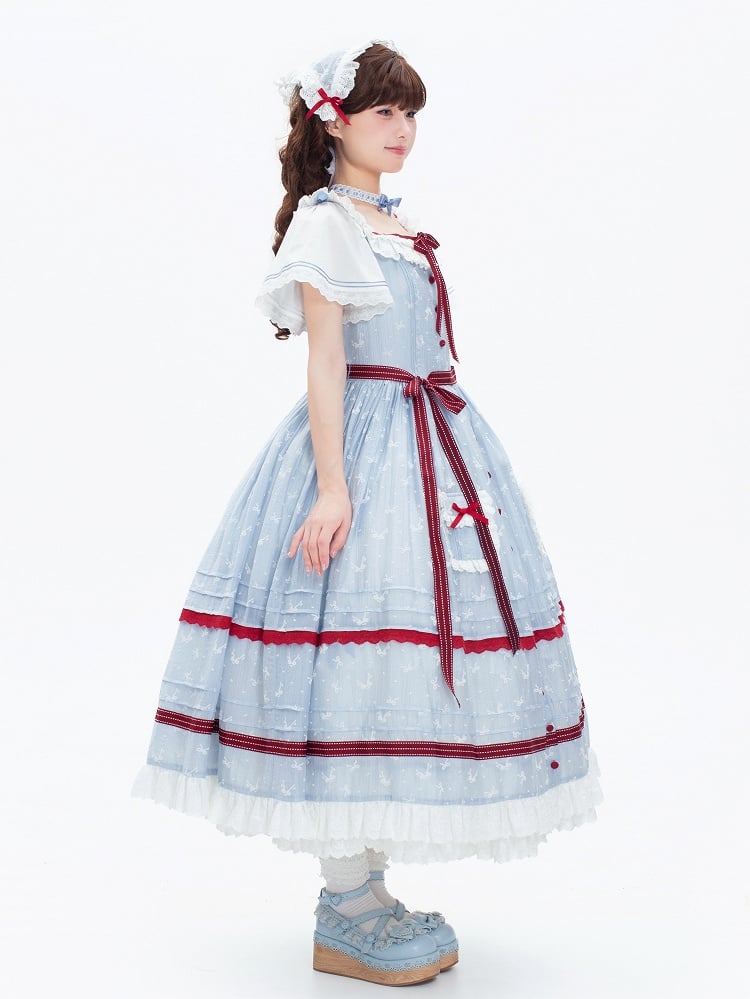 and Sizes White Blue Plus OP + Available Bows Fabric Classic JSK Small Lolita
