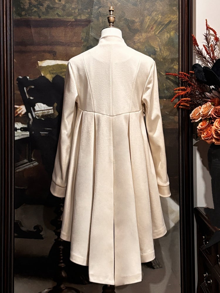 with High-Low Gothic White Lolita Pin Woolen Coat Bow