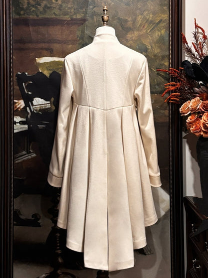 with High-Low Gothic White Lolita Pin Woolen Coat Bow