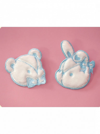 Plush Hair Clip with Rabbit and Bear in Pink and Blue - Vcastle