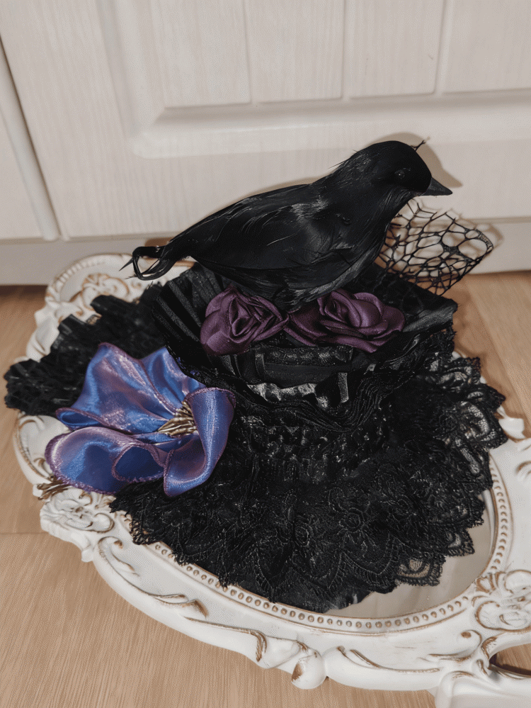 Crow Color Mini With Hat Lolita Gothic Lace 2 Clips Options