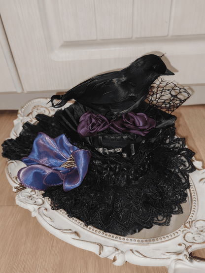 Crow Color Mini With Hat Lolita Gothic Lace 2 Clips Options