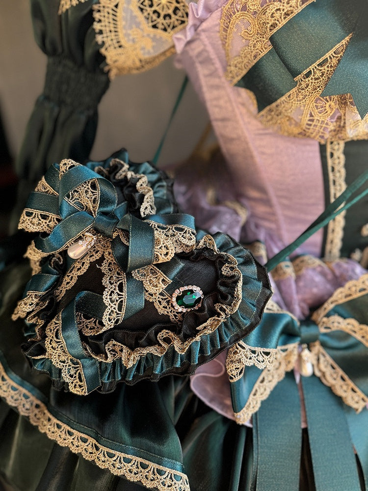 Layers Green Gold Light with Bow Accents and Purple Lace Dress Princess Trim Balletcore