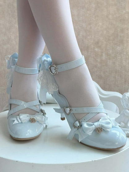 Shoes Bow - Detachable PU Back Elegant Blue