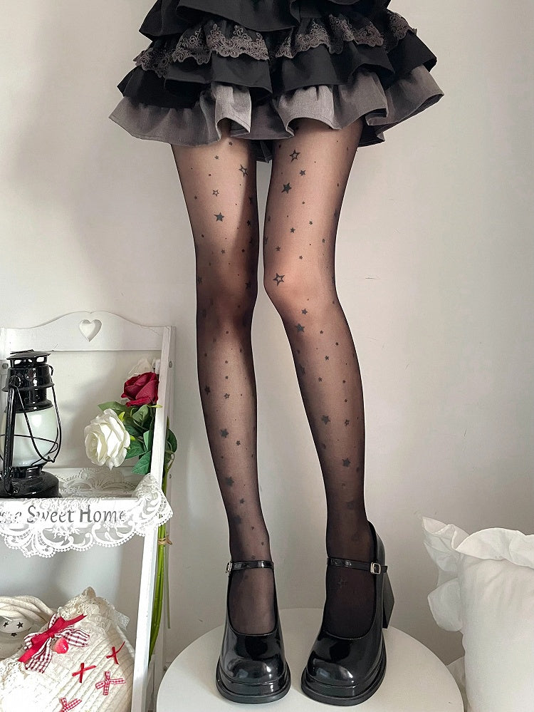 Black (2 Sheer Pantyhose Colors: Star-Print