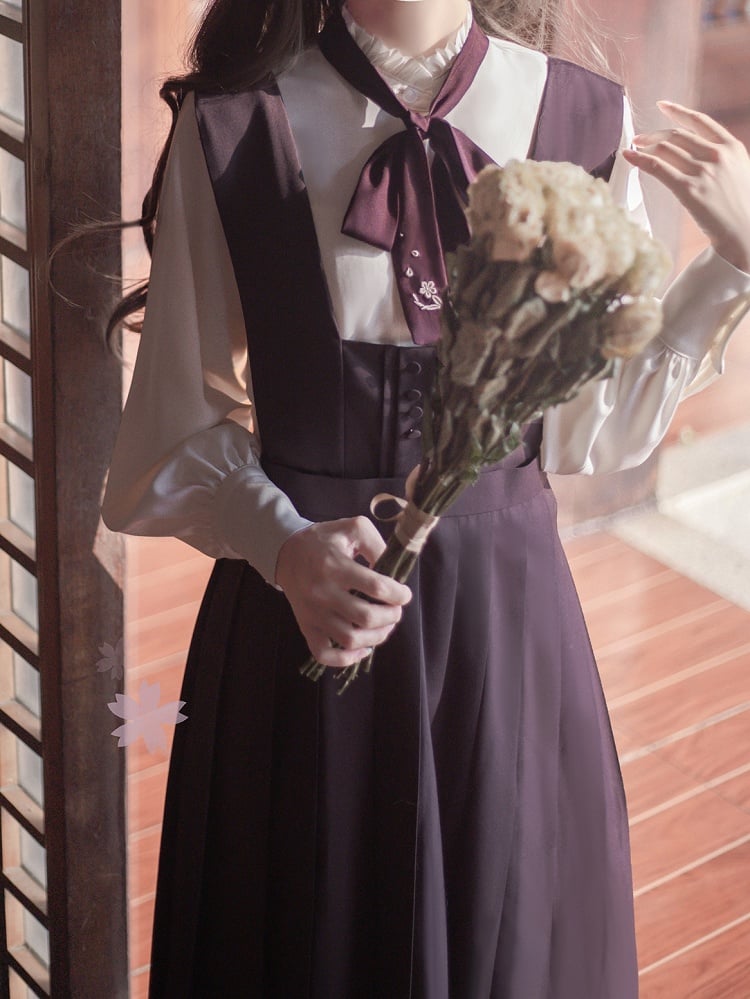 Hemd Weiß Langarm Chiffon Rüschen Ausschnitt