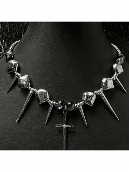 Silver Punk Necklace with Cross Pendant - YSHXS