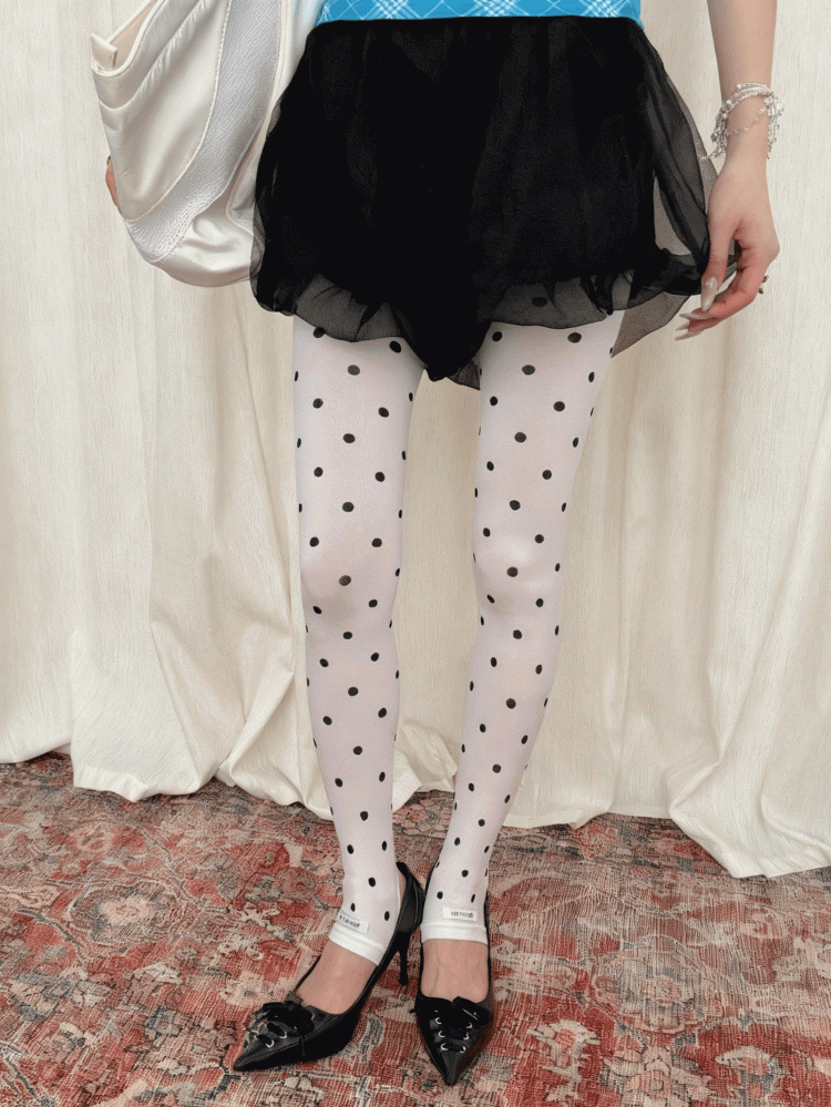 Tights With Black Little Stirrup Polka-Dot White/Gray/Light Gray Pattern