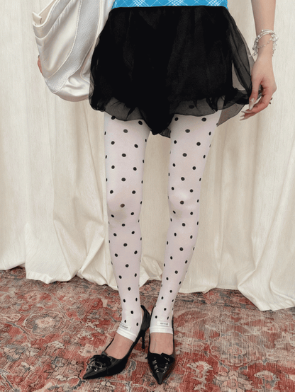 Tights With Black Little Stirrup Polka-Dot White/Gray/Light Gray Pattern