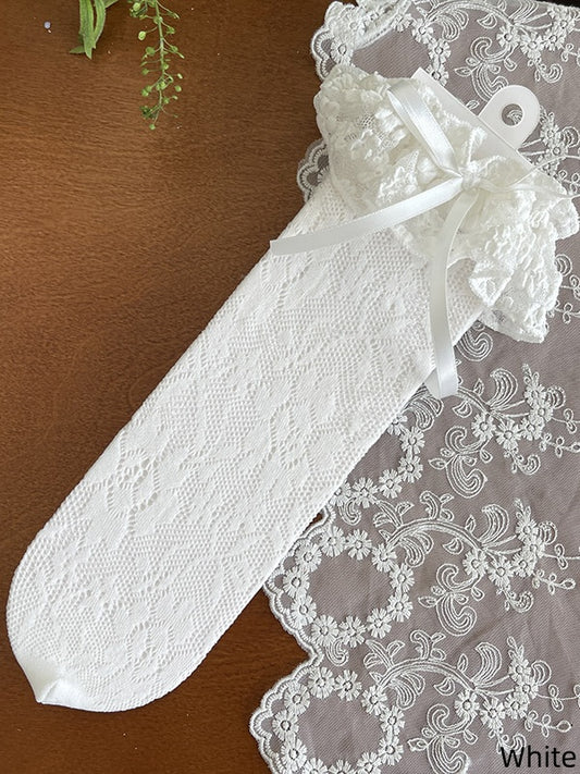 Lace with Bow Decoration White/Black/Apricot Socks Lolita