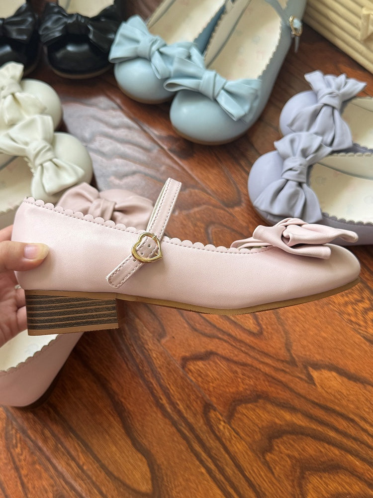 Pink with Design Sweet Lolita Heels Edge Round Toe Low Scalloped