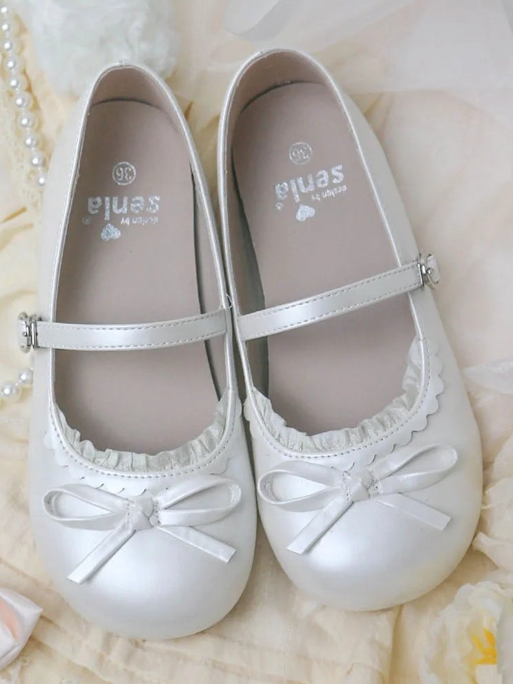 Toe Flat White Shoes Mary in Round Jane Sweet - Lolita