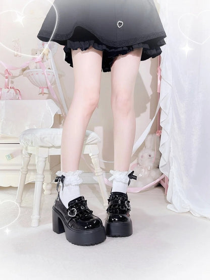 Black Chunky Platform Loafers with Beaded Heel - Sarina