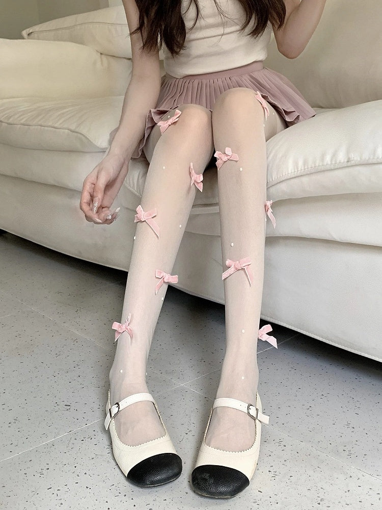 Bow Colors) Pearl (4 Decor Style Lolita Pantyhose