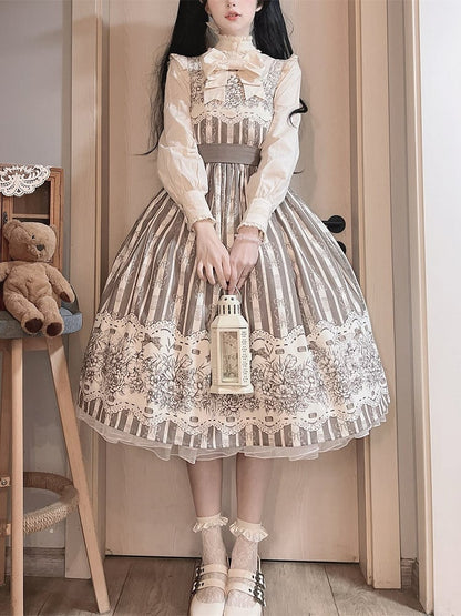 Skirt Classic Brown Long Jumper Print and Clock Lolita Floral Version