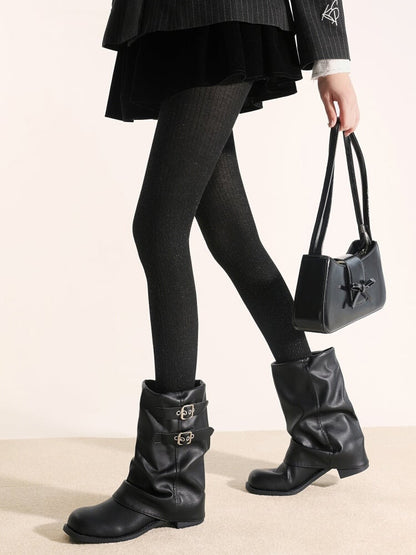 Gray/Black Shimmery Dark Tights Vertical Pattern Striped