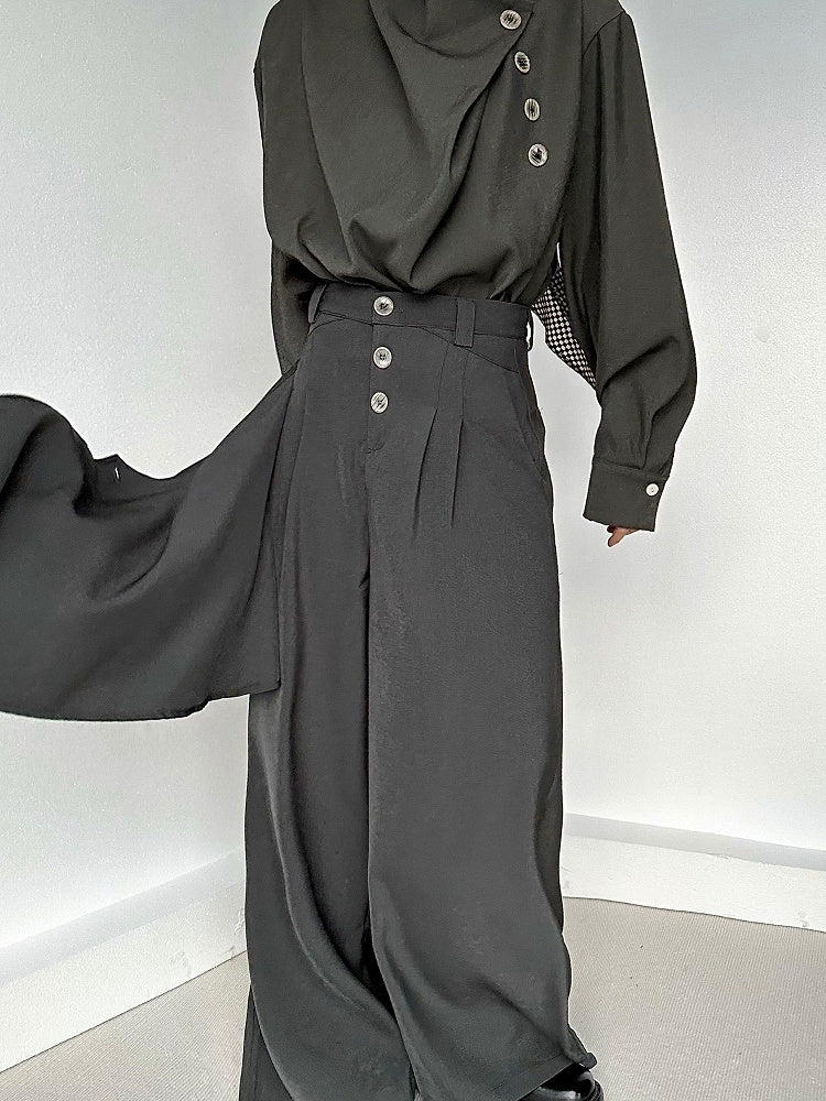 Closure Pockets Grey Ouji Button Slant Pants High-waisted with Lolita