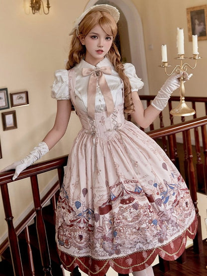 アンダーバスト、ボーンウエスト、サーカスアニマルプリント、ロリータジャンパースカート、ロングバージョン