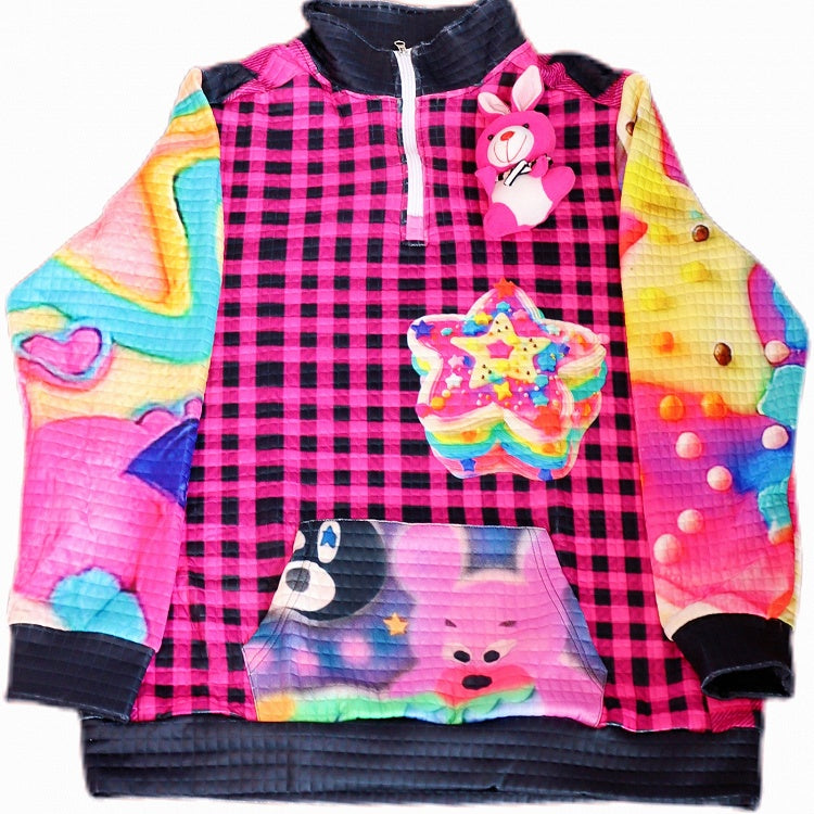 スターチェック柄スウェットシャツ Y2K ブラック柄