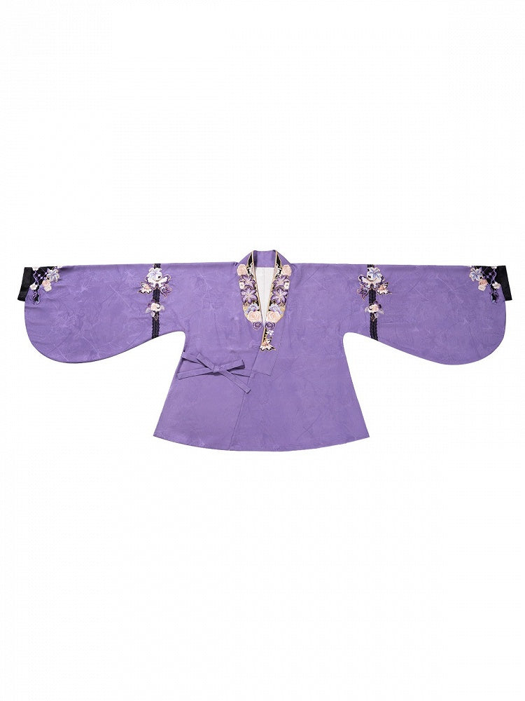 Purple Hanfu-Inspired Lolita Top with Jacquard Weave & Floral Embroidery - Hua Xian Ji Hanfu